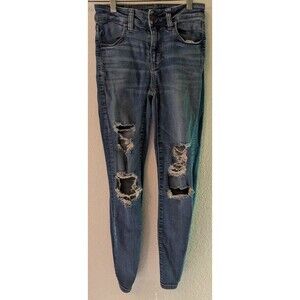 American Eagle Ripped Skinny Jeans Womens Size 24x25 Highrise Jegging (682)